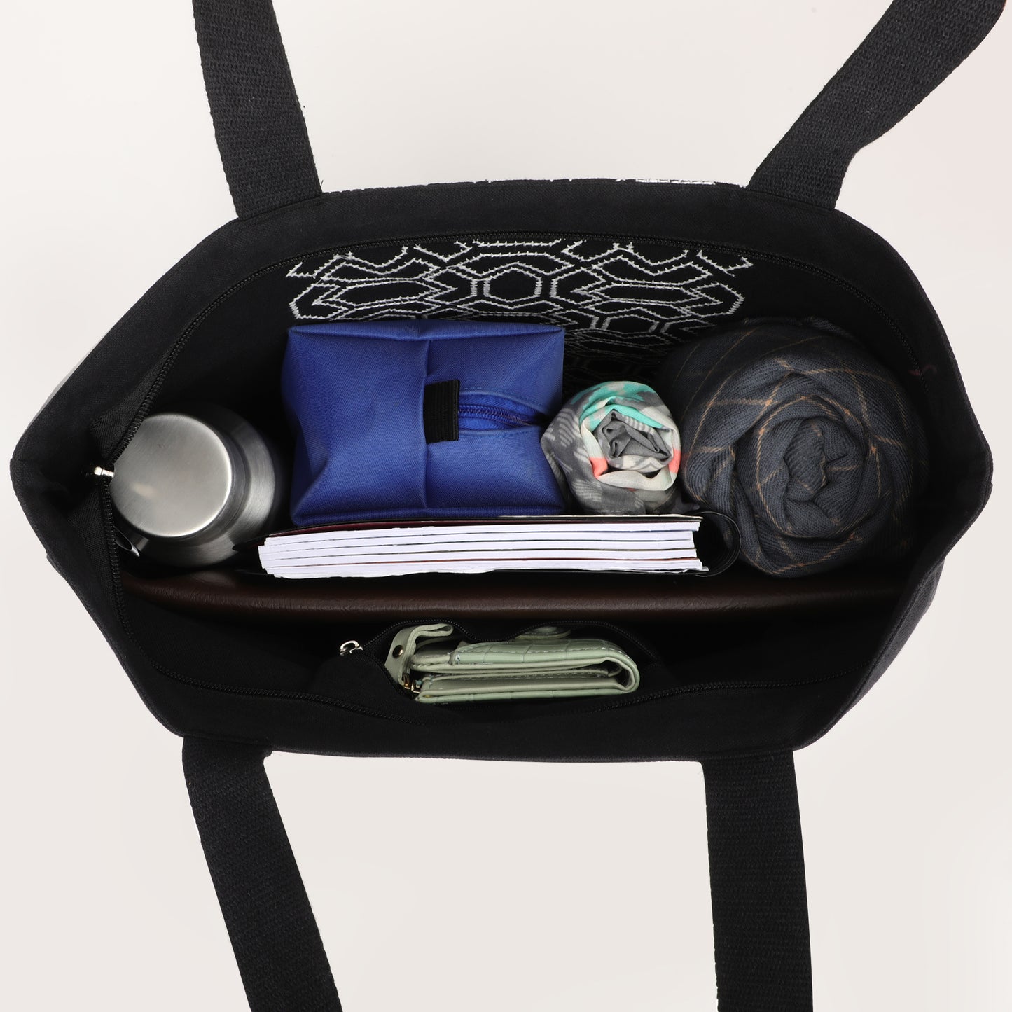 Mighty Zip Tote - Black & White I Embroidered I