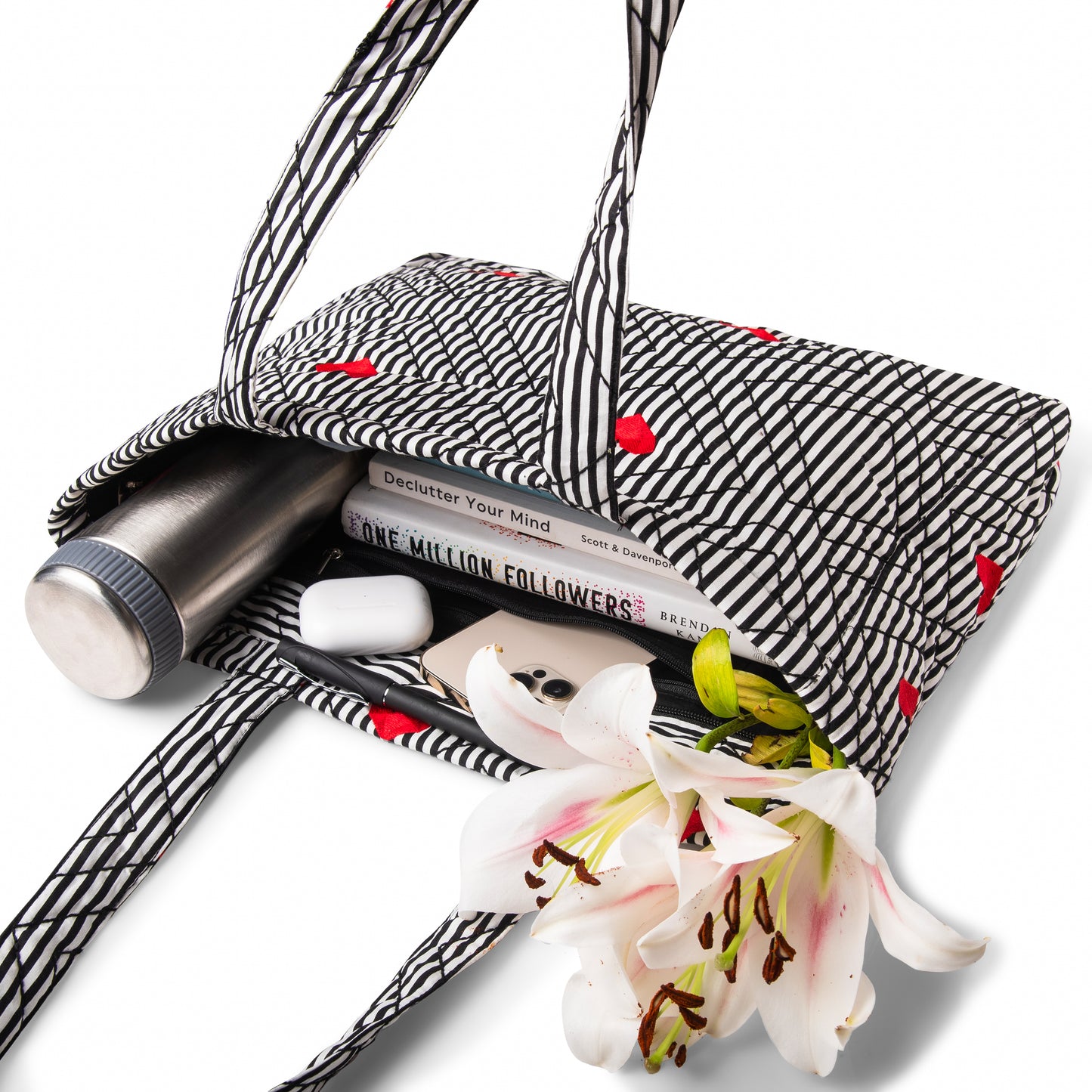 Quilted Zip Tote - Hearts & Stripes