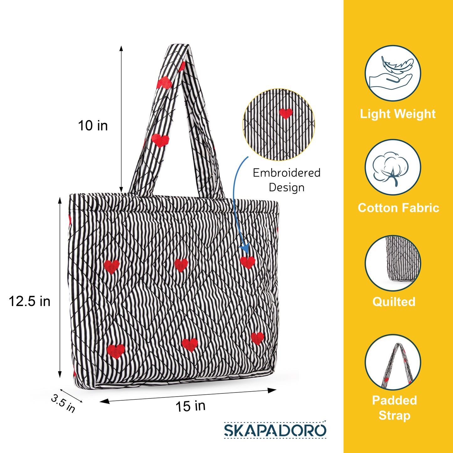 Quilted Zip Tote - Hearts & Stripes