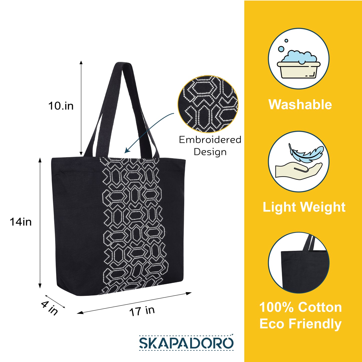 Mighty Zip Tote - Black & White I Embroidered I