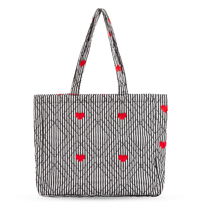 Quilted Zip Tote - Hearts & Stripes
