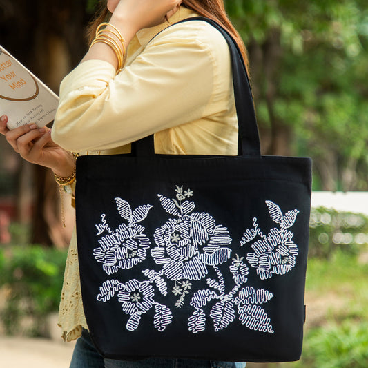 Mighty Zip Tote - Flowers I Embroidered I