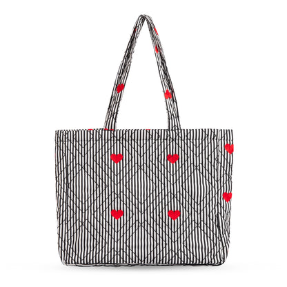 Quilted Zip Tote - Hearts & Stripes