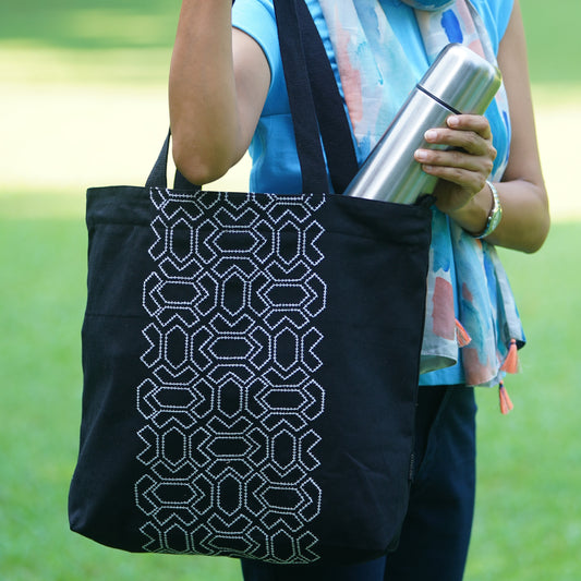 Mighty Zip Tote - Black & White I Embroidered I