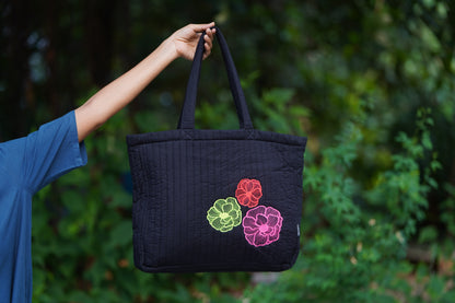 Quilted Zip Tote - Neon Bloom