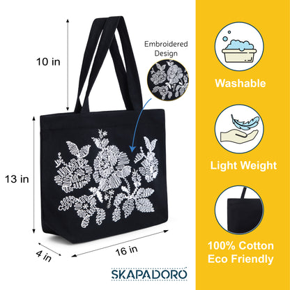 Mighty Zip Tote - Flowers I Embroidered I
