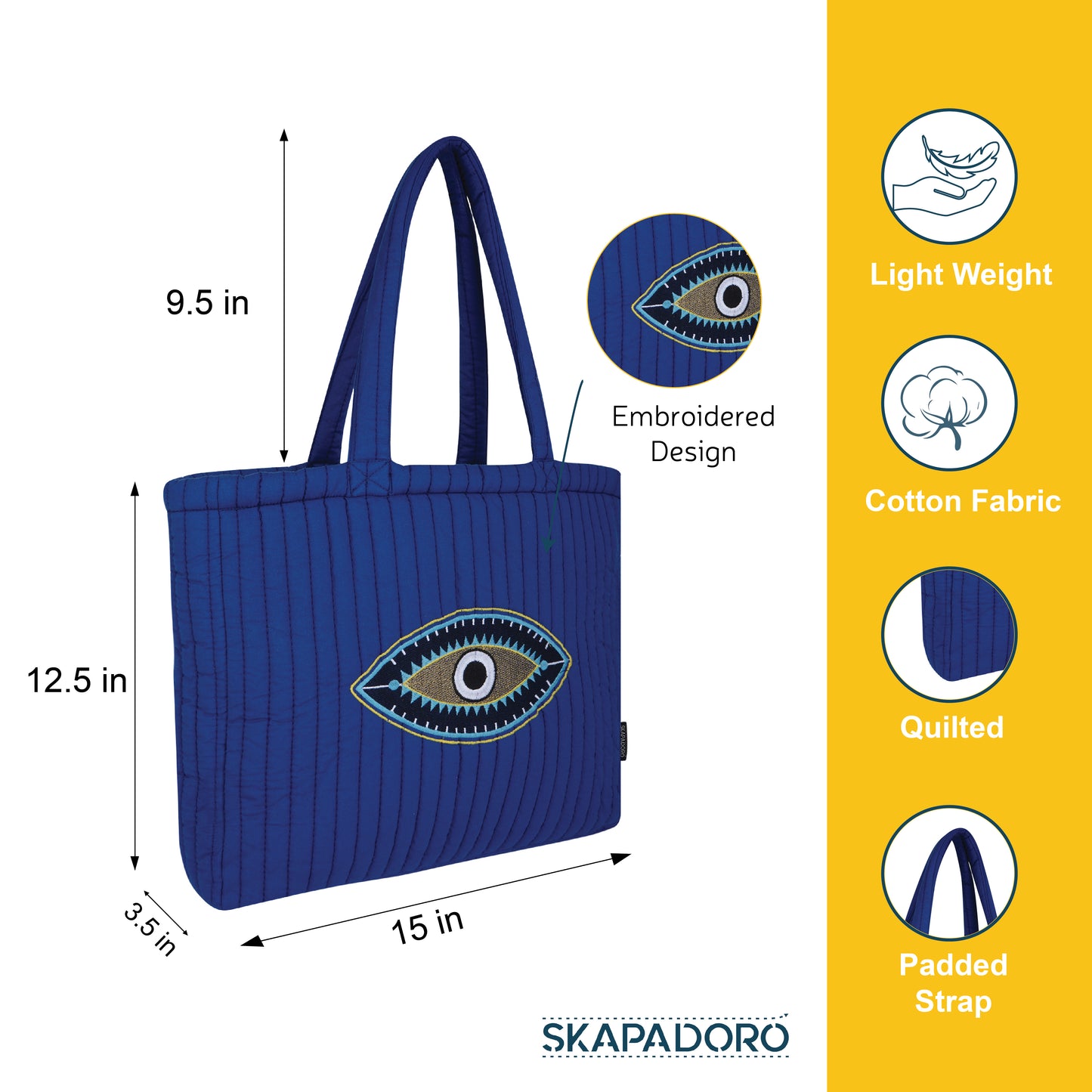 Quilted Zip Tote - Evil Eye